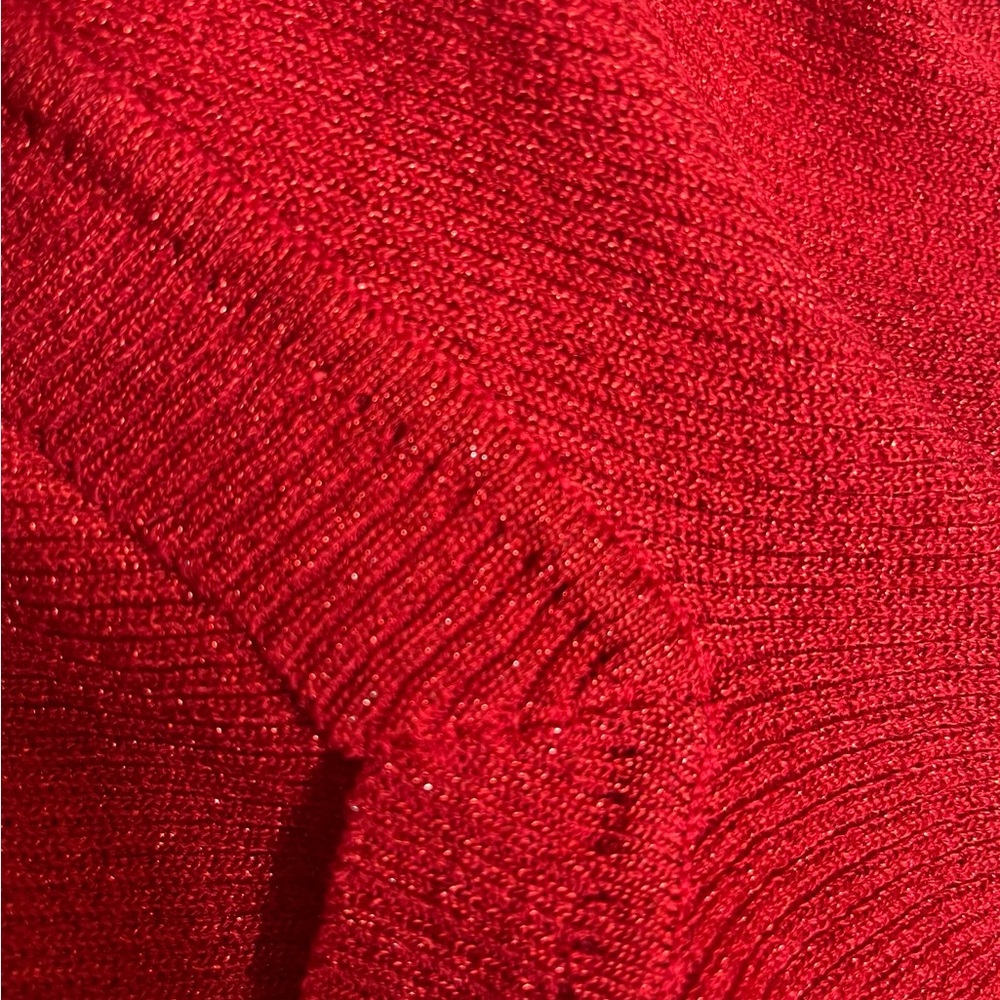 Nanette Lepore glitter red ruffle sshort sleeve top. Size Large #10267 - Picture 7 of 9